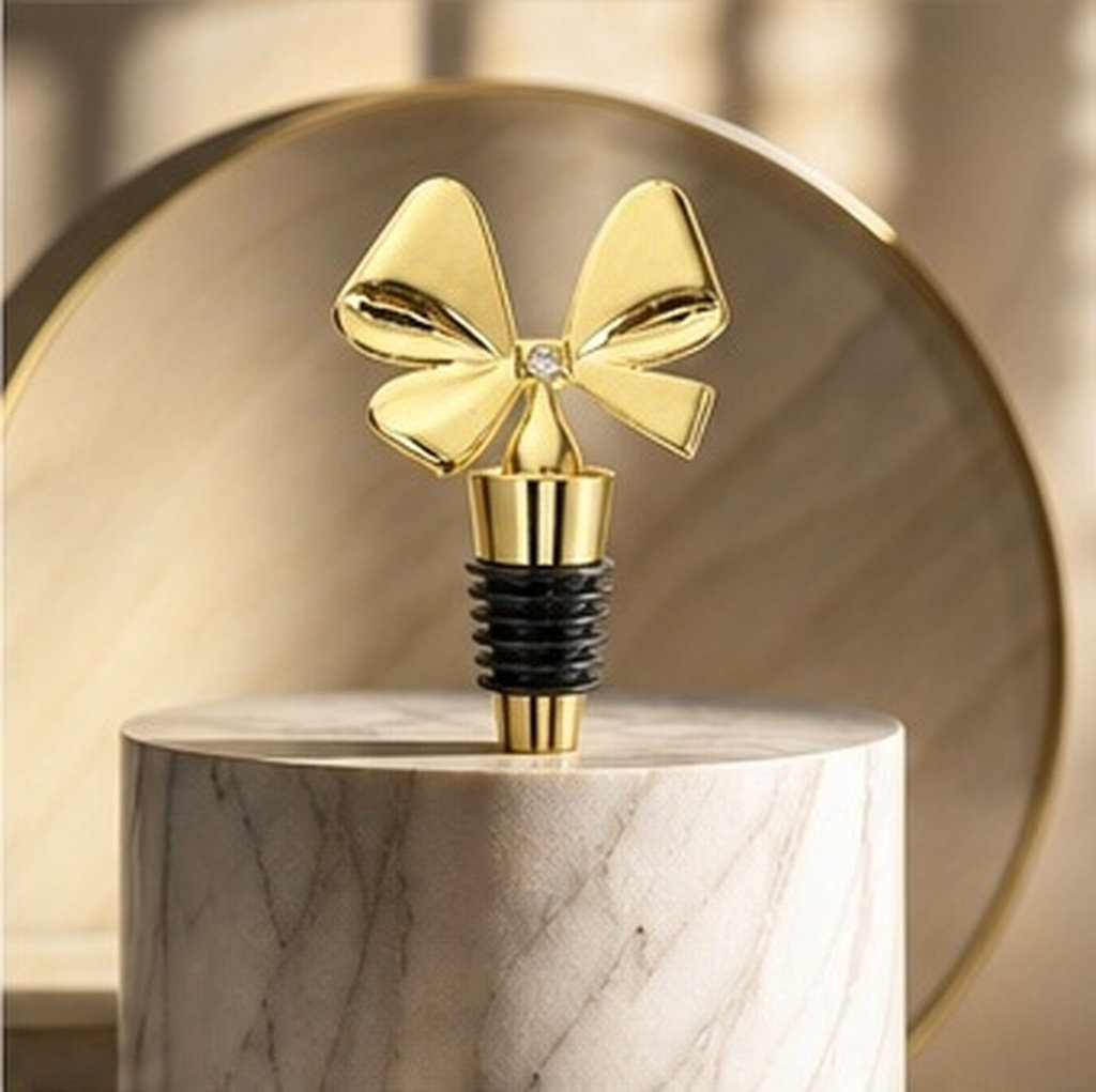 Whisky Beer And Wine - Gold Bowknot Wine Stopper Silicone Zinc