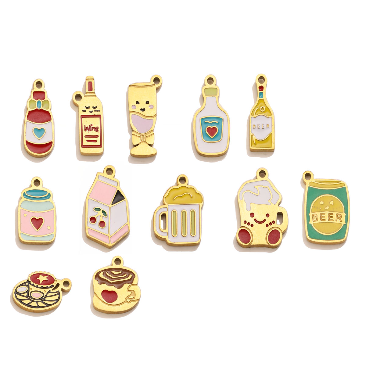 5pc Enamel Cute Food Drink Cha - Wine Beer Coffee Drink review and price