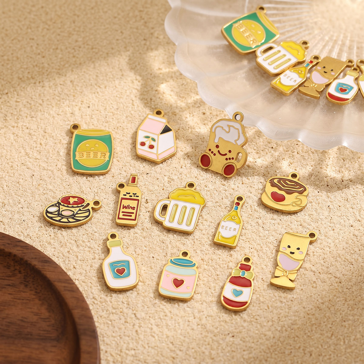 5pc Enamel Cute Food Drink Cha - Wine Beer Coffee Drink review and price