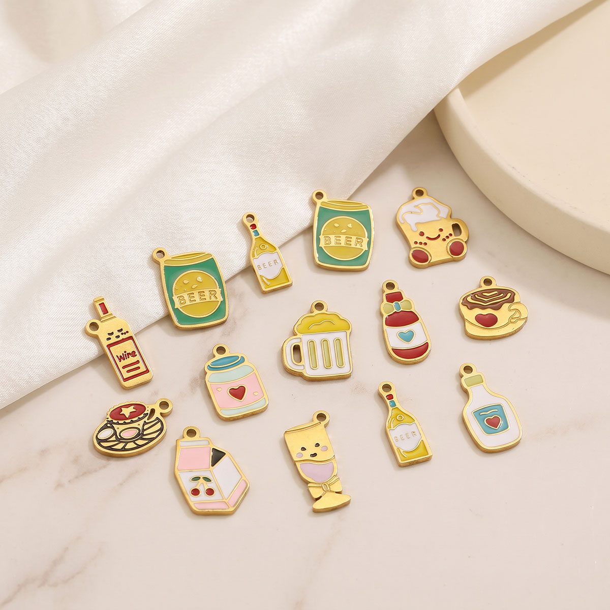 5pc Enamel Cute Food Drink Cha - Wine Beer Coffee Drink review and price
